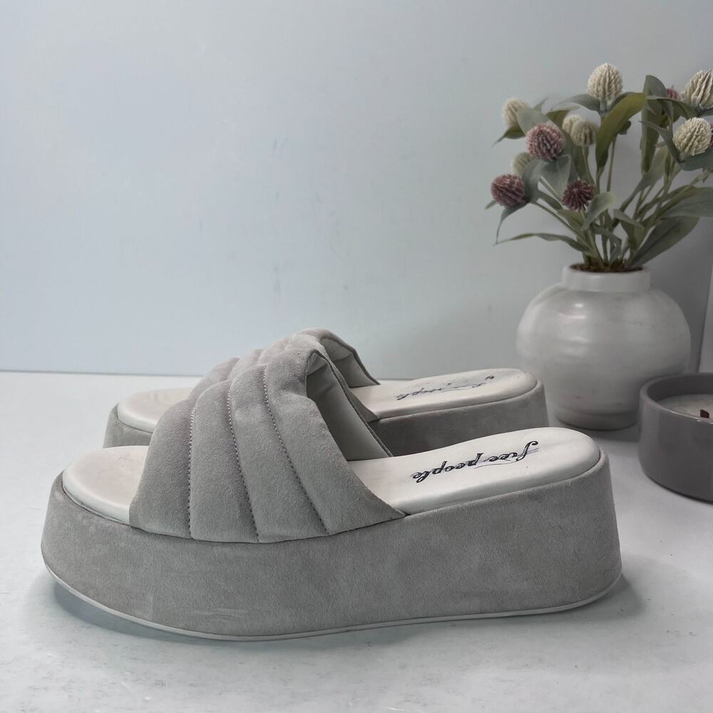 Free People Almost Paradise Suede Platform Slip On Sandals Grey Women 10/EU 41